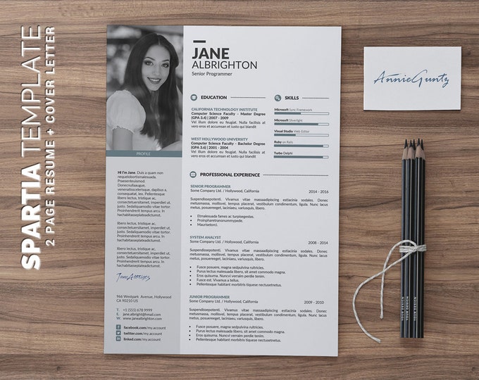 Modern Resume Template / CV Template, Creative Word Resume Design + Cover Letter, Modern Curriculum Vitae, Instant Download | Spartia Resume