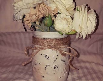 Country floral arrangement, peony, ranunculus, daisy, country vase