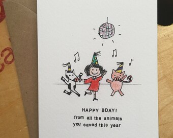 Vegan Animal Disco Birthday Card