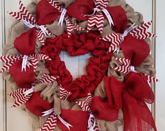 Large Valentine Wreath! //Valentines Day Decor //Red and white burlap wreath with red insert heart.// Heart Wreath // Gifts for Mom //