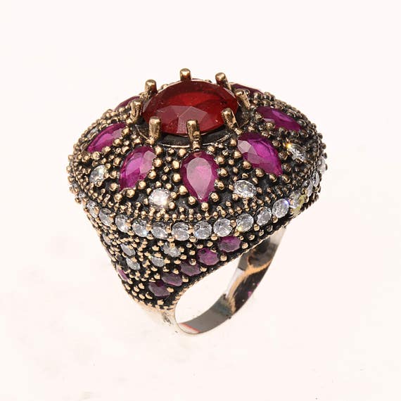 Authentic Ottoman style sterling silver ring with natural