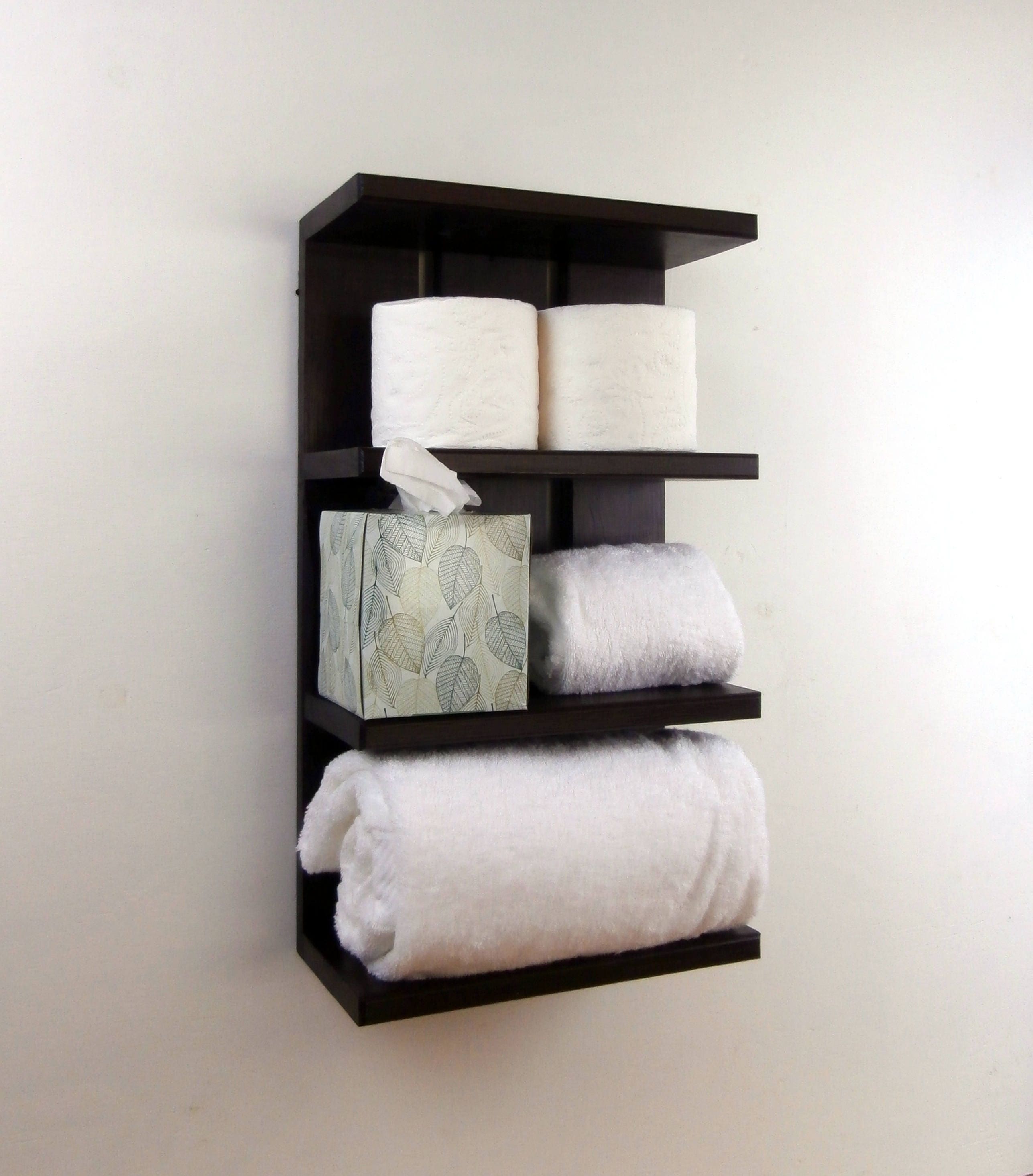 Espresso Hotel Style Towel Racks Open Black Wall Shelves for