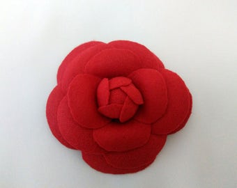 Camellia Brooch, Flower brooch, Fabric flower brooch, Red Flower, Red Camellia, Handmade Camelia, Chanel style, Wool Camellia