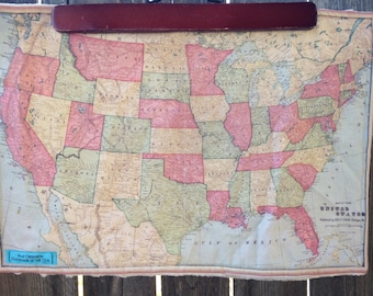 USA map blanket - vintage America map baby minky security blankie - small travel blanky, lovie, lovey, woobie - 11.5 by 17 inches