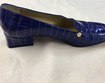 Gianni Versace vintage 1980's royal sapphire blue croc embossed loafers SHOES