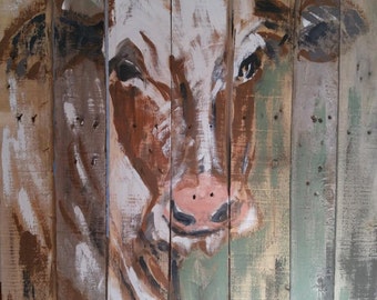 Hand made Pallet Cow. Painted art on pallet