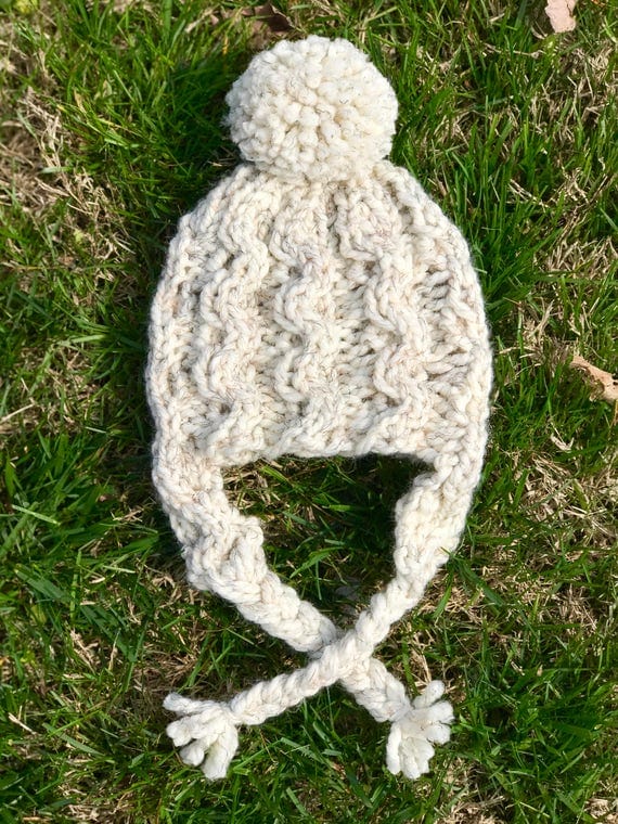 Cable Knit Hat Pattern- Earflap Hat Pattern- Kids Knit Hat- Cabled Hat Patter...