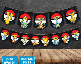 Pokemon go banner, pokemon birthday banner, pokemon party supplies, pokemon birthday party, pokemon instant download, pokemon printable.