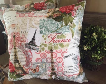 Paris Themed Pillows-France-Eiffel Tower-Handmade-Decorative Pillow-17x17