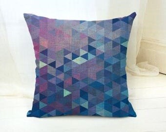 Cushion Cover, Geometric Cushion, Blue Pillow Cover, Digital Print Cover