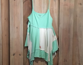 Mint Green Strap Tunic, Upcycled Clothing, Refashioned Clothing, Summer Tunic, Boho Clothing, Festival Wear, Artsy Tunic, Lagenlook tank