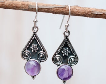 Amethyst Earrings ~ Sterling Silver 925 ~ February Birthstone ~Gemstone ~ Dangle~Handmade ~Jewelry ~ Gift For Her ~Purple ~ Maresia ME002