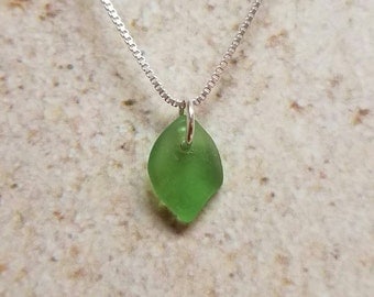 Dainty Lake Erie Beach Glass Leaf Necklace- FREE SHIPPING!