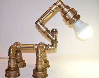 Brass Pipe Lamp. Industrial Desk Lamp. Steampunk Tube Light. Rustic Table Lamp. Industrial Lighting. Loft Style Decor. Bedroom Table Lamp.