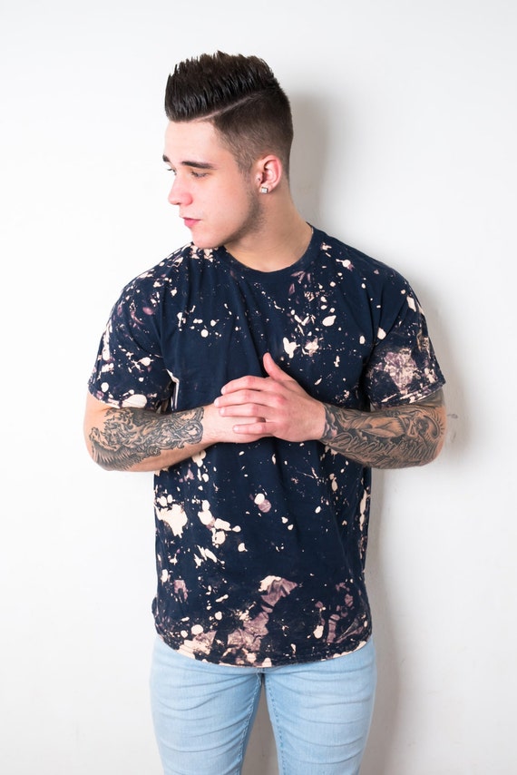 Navy Bleach Effect Tie Dye TShirt Mens