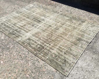 5'8x8 feet, gray rug,vintage rug,floor rug, overdyed turkish rug,Oushak rug,243x176cm , rugs ,bohemian rug,moroccan rug,ouchak carpet, p-361
