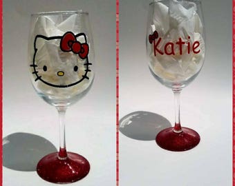 Personalized Hello Kitty Wine Glasses w/Glitter Bottom/Tumbler/Fruit Infuser
