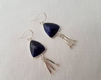Silver and Blue Dangle Earrings