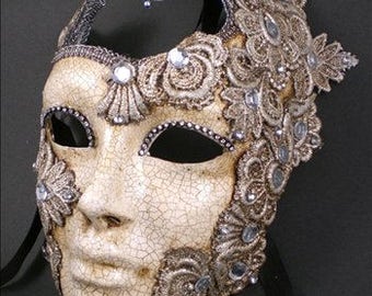 Masquerade Mask with Handmade Pencil Sketch Full Face