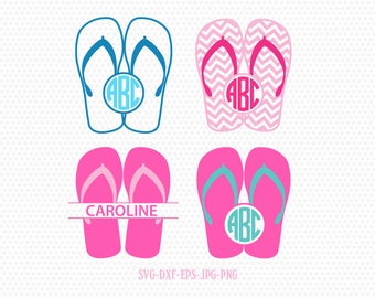 Summer Flip Flops monogram frames SVG, Summer Monogram frames Svg,beach flip flop svg,for CriCut Silhouette cameo Files svg jpg png dxf