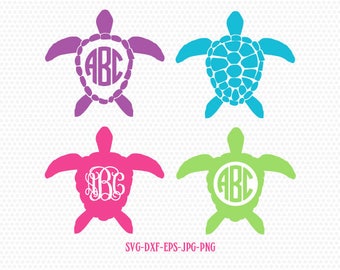 Sea Turtle SVG, Sea Turtle Monogram frames SVG, Sea Turtle Silhouettes,summer beach svg, for CriCut Silhouette cameo Files svg jpg png dxf