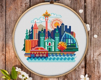 Seattle Cross Stitch Pattern for Instant Download - 076| Easy Cross Stitch| Counted Cross Stitch|Embroidery Design| City Cross Stitch