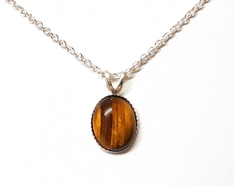Tiger Eye Pendant, Silver Necklace, Sterling Silver, Silver Pendant, Pendant Necklace, Tiger Eye Necklace, Cabochon Gemstone, Tiger Eye