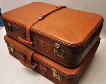 SET VINTAGE SUITCASES 1950 's-Genuine leather & Pigskin