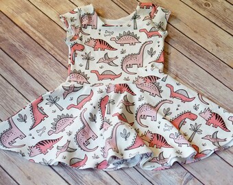 Dinosaur Dress. Dino Dress. Toddler Dress. Little Girl Dress. Twirl Dress. Twirly Dress. Baby Dress. Pink Dino Dress. Girl Dino Clothes.