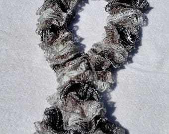 Ruffle Fashion Scarf, Black/white/gray/silver, sequins,sparkle