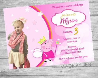 Peppa Pig Birthday Invitation, Birthday Party, Pink, DIGITAL FILE CUSTOM 5x7