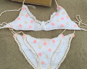 poka dot white two piece
