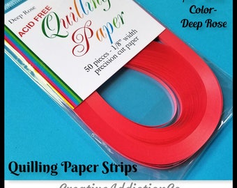 50 Strips, Quilling, Paper Strips, Deep Rose, 3mm, Precision Cut Paper, 24 inch long, Quilling Art, Crafts, Paper, Design, Rolling, #325