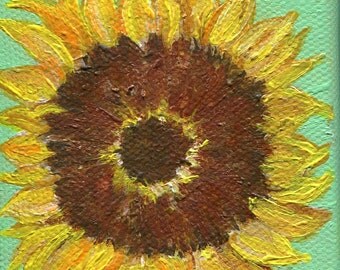 Sunflower painting, sunflower decor, acrylic painting canvas art, sunflower canvas. sunflower art, sunflower wall art, 3 x 3 SharonFosterArt