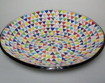Ceramic Serving Bowl - Large Serving Bowl with Rainbow Triangles