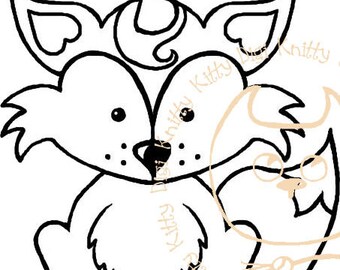 Digi Stamp Instant Download. The Foxicorn - Knitty Kitty Digis No.46