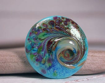 Lampwork Glass Cabochon Turquoise Blue Purple Lime Divine Spark Designs SRA
