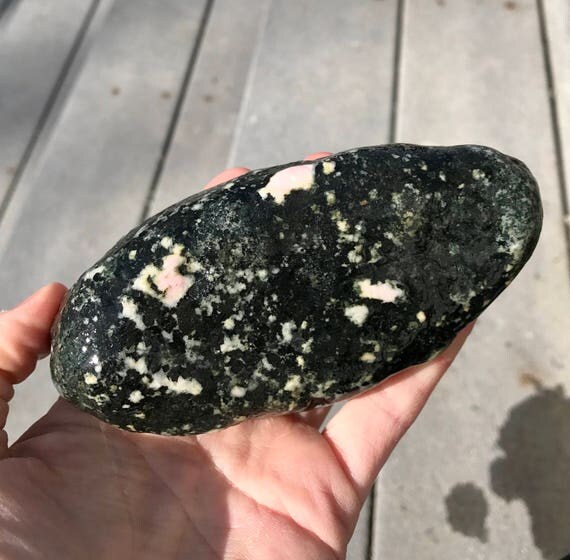 Dark green river rock with pink speckles - Spotted stone - Alaska river ...