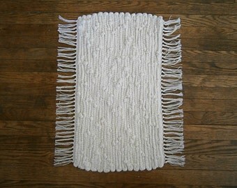 Hand Woven Sock Looper Rag Rug, Cream Colored
