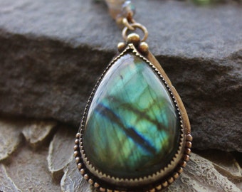 Large Labradorite Pendant, bezel set, Gemstone necklace, healing gemstone, bohemian chic, metalwork pendant