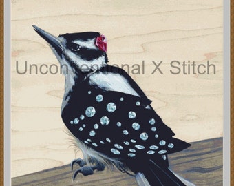 Woodpecker cross stitch pattern - Hard Knock - Licensed Brianna Reagan