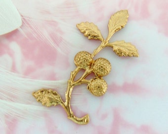 BRASS * Raspberry Branch Leaves Stamping ~ Jewelry Findings ~ Brass Stamping (E-646)