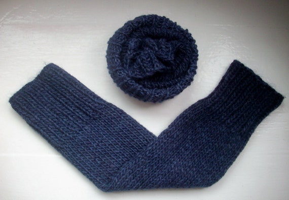 Leg warmers, unisex, longer, chunky, wool alpaca mix, warm, classic rich navy blue