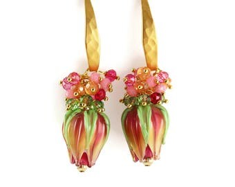 Gold Flower Earrings - 24k Gold over Sterling - Flower Earrings - Tulip Buds