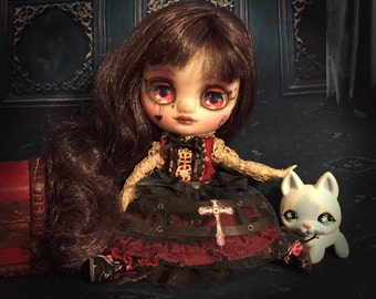Custom Blythe Dolls For Sale by Middie Blythe Doll Customized Goth Girl Vala custom made Art Doll One of a Kind jointed body