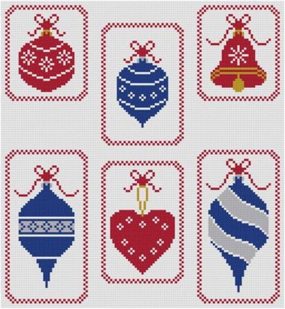 Download 6 Christmas Ornaments cross stitch pattern PDF quick and easy