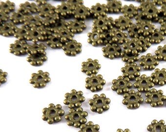 100 Daisy Bead Spacer Bead Antique Bronze 4mm LF and NF Heishi - 100 pc - M7010-AB100