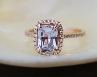Blake Lively ring Peach Sapphire Engagement Ring emerald cut