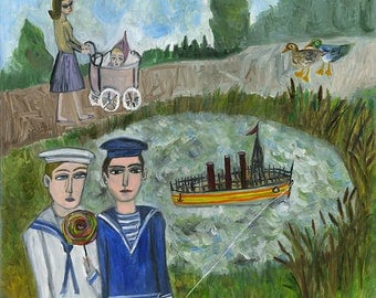 Sailors' holiday. Original oil painting by Vivienne Strauss.