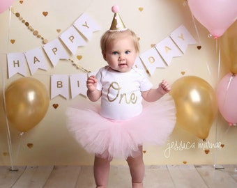 First Birthday Outfit Girl, Cake Smash Outfit Girl, Pink and Gold 1st Birthday Outfit, SEWN Tutu Skirt Set, Smash Cake Outfit Girl, Tulle